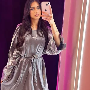 Abaya organza ( sous robe kimono ceinture manche bijoux )