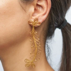 Boucles d’oreilles dorées pendantes 2 en 1 Queen Victoria | Ikkelele