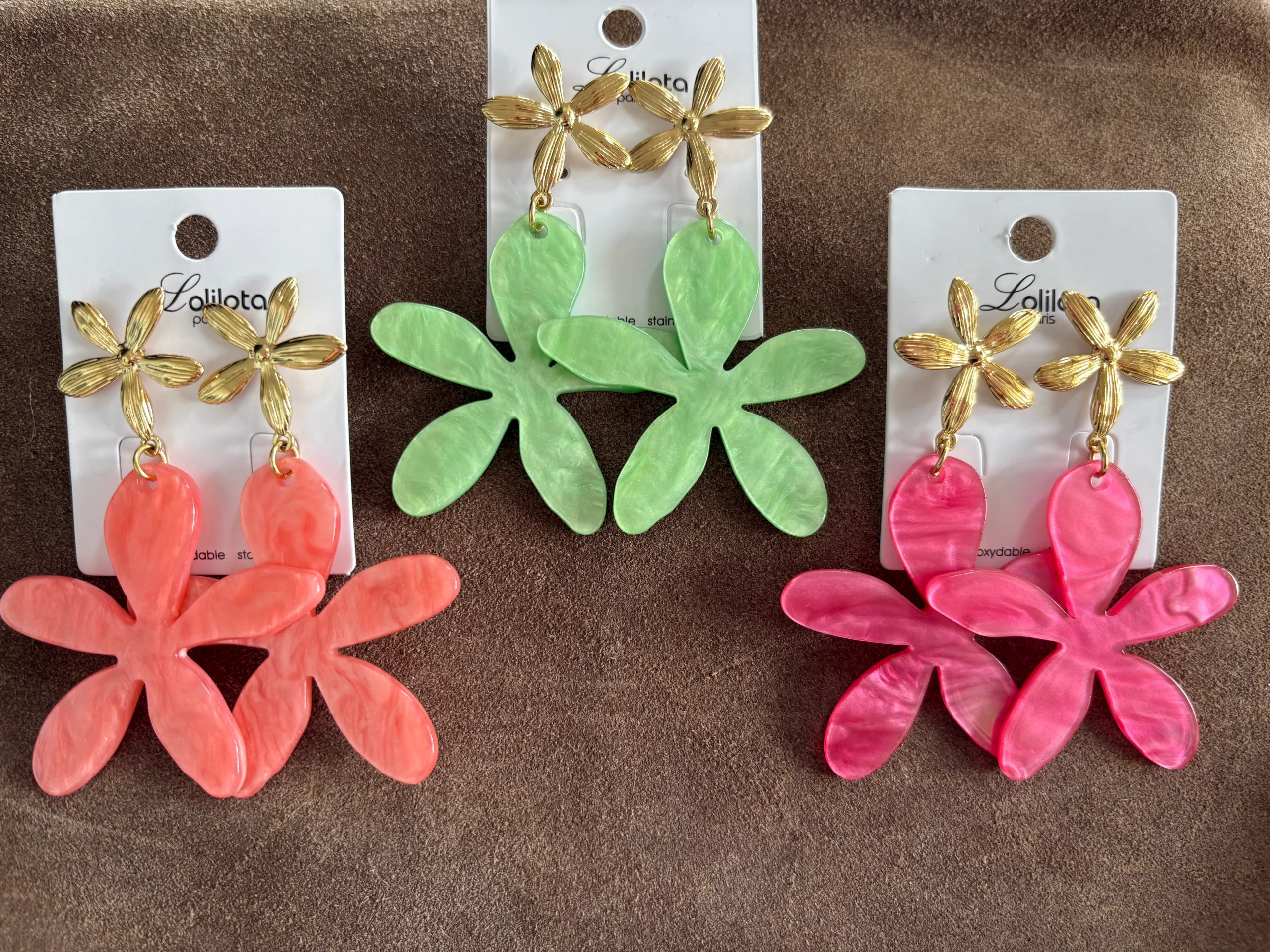 BOUCLES D'OREILLES FLOWERS VERTES – Image 2