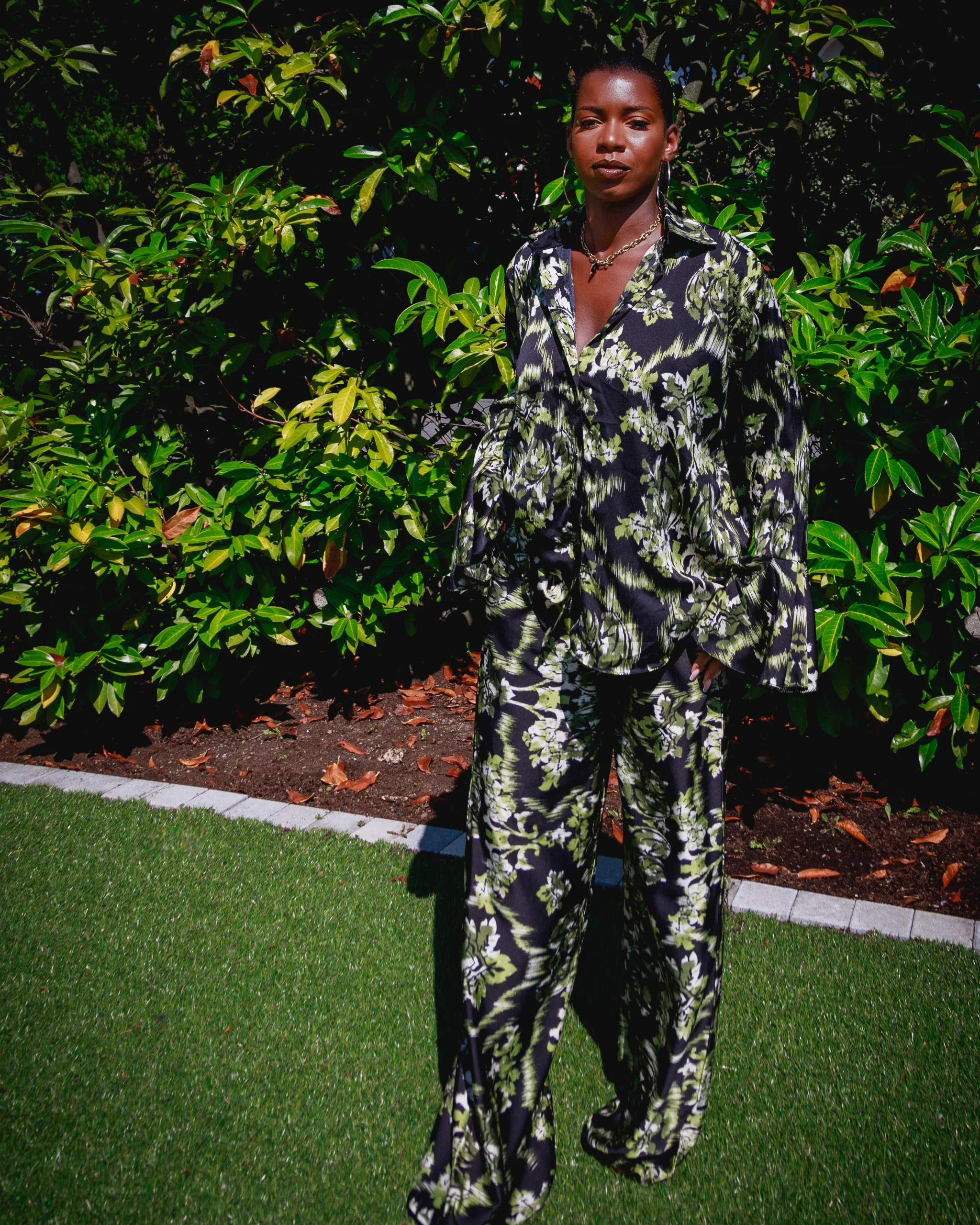 Ensemble Imprimé Satin Chemise Pantalon – Image 2