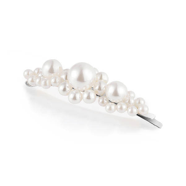 Grosse Barrette Plate Perles FLEURINE – Argent