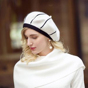 Béret Laine Chic Blanc Rayé Noir