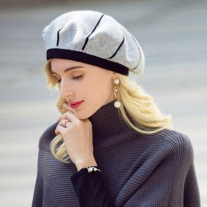 Béret Laine Chic Gris Rayé Noir