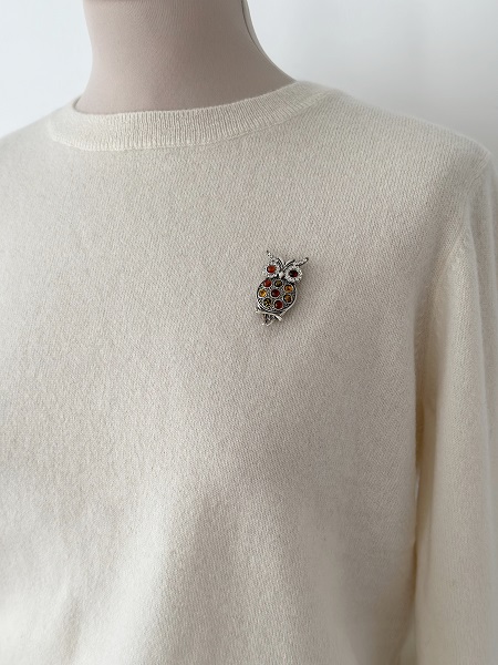 Broche Hibou argent sterling et véritable ambre naturel baltique – Image 2