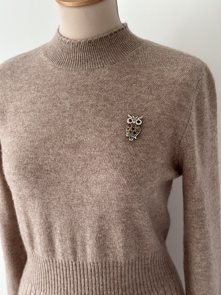 Broche Hibou argent sterling et véritable ambre naturel baltique – Image 3