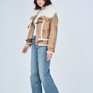 CLAUDIE - Veste en suédine avec col en renard et bord en vison