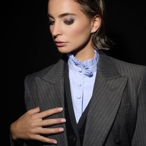 Col plastron Margot | Bleu rayé | Catherine Osti