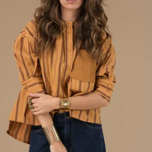 Blouse Cyrielle Rayures Camel et rouge