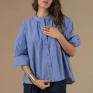Chemise blouse Cyrielle Rayures bleues foncées
