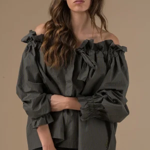 Top Roxane Carreaux vert Style Bardot