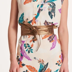 Ceinture dorée en cuir à nouer