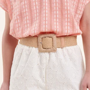 Ceinture élastiquée beige boucle rectangle