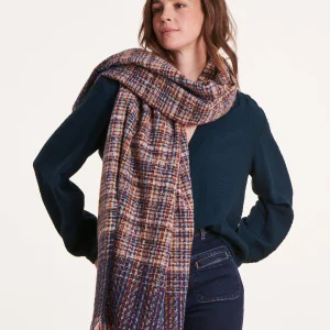 Écharpe bleue fils multicolores