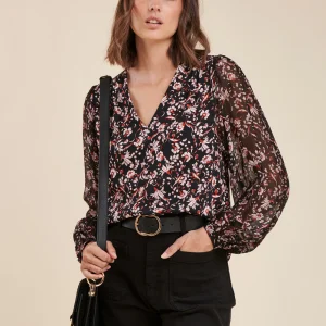 Top bi-matière à imprimé fleuri