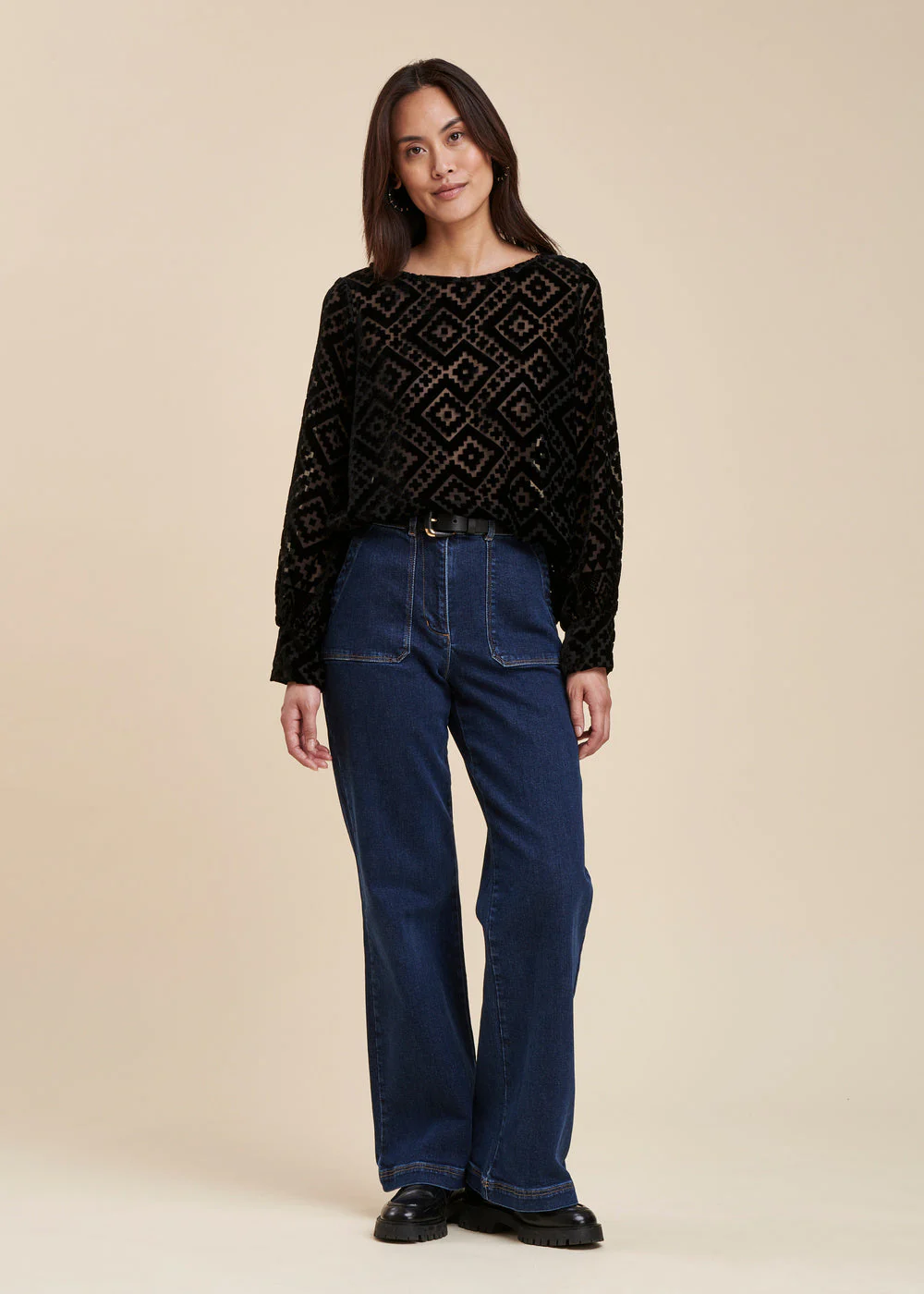 Top coupe droite en velours dévoré