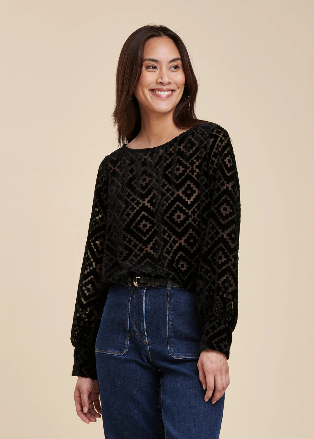 Top coupe droite en velours dévoré – Image 2