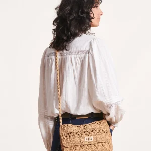 Sac bandoulière effet raphia beige