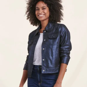 Blouson bleu marine en cuir