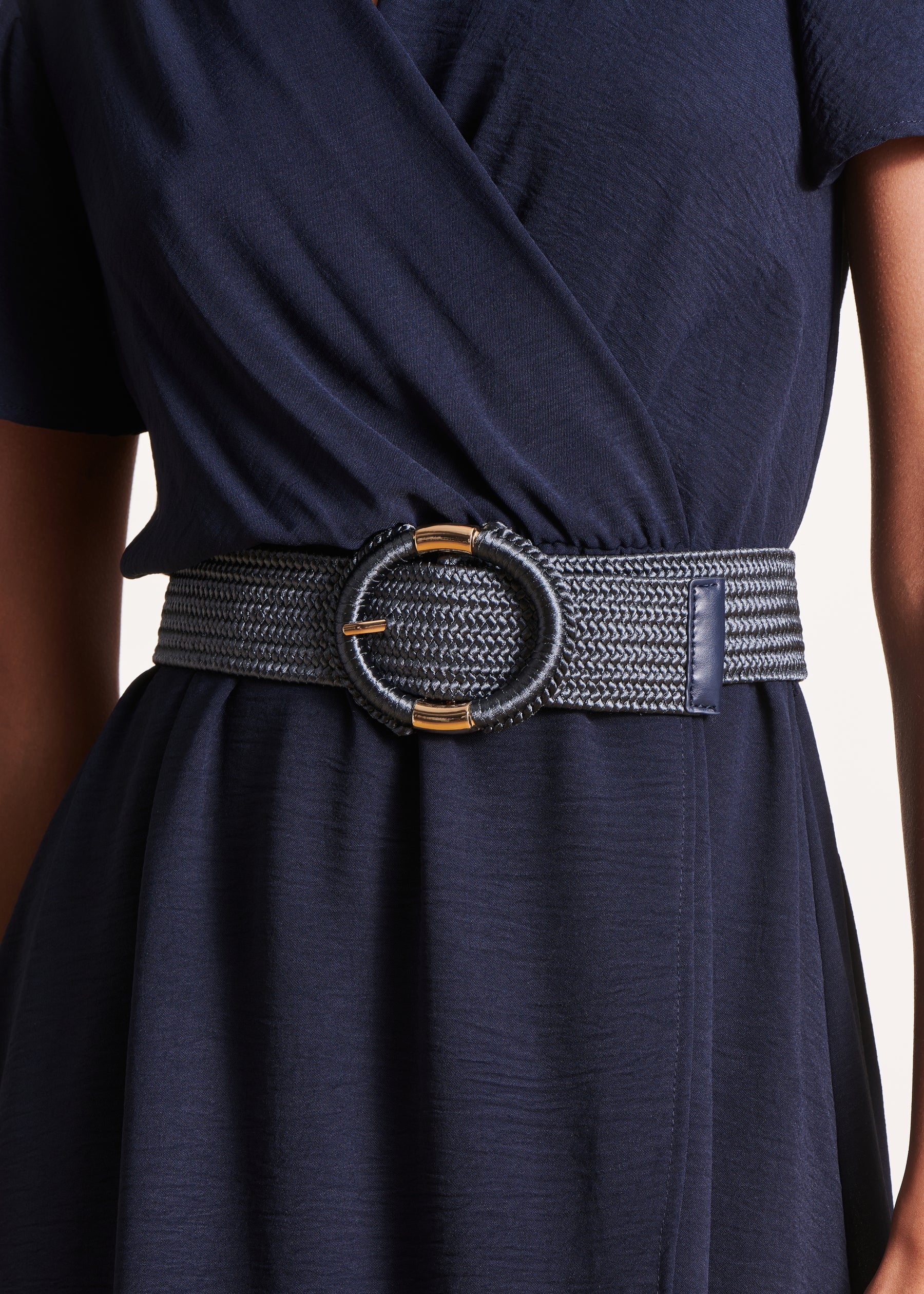 Ceinture bleu gris élastiquée boucle ovale