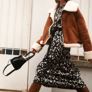 Blouson bomber fourré terracotta à zip