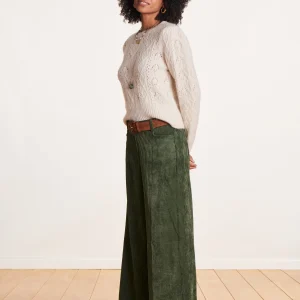 Pantalon large en velours kaki