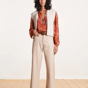 Pantalon large écru similicuir