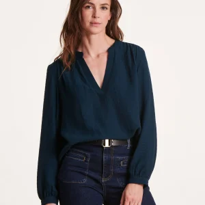 Top bleu pétrole encolure tunisienne