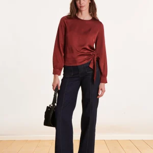 Top bordeaux ample et fluide manches longues
