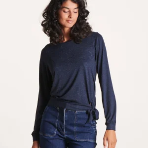 T-shirt bleu foncé manches longues en jersey lurex