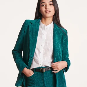 Veste tailleur bleu pétrole en velours