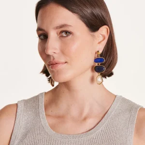 Boucles d'oreilles pendantes bleues multicabochons