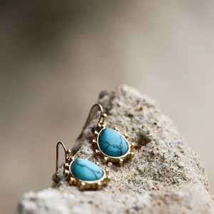 Boucles d'oreilles pendantes dorées perle turquoise