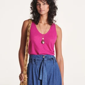 Débardeur rose col U en lyocell lin
