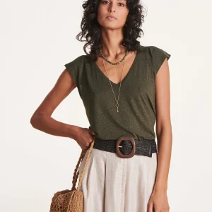 T-shirt ample kaki manches courtes en lyocell lin
