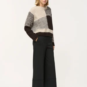 Pull beige et marron oversize à motif graphique