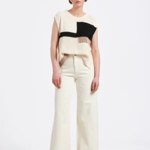 Pantalon droit écru en gabardine de coton