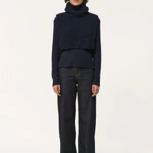 Plastron bleu marine col roulé