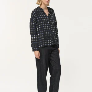 Chemise à imprimé carreaux bleu marine oversize