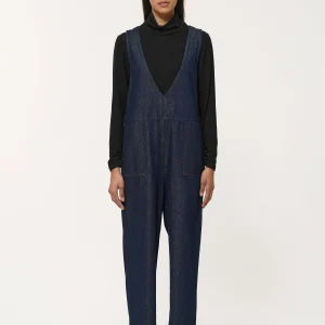 Combinaison bleu denim cropped et encolure V