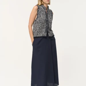 Gilet court bleu marine sans manches maille bicolore