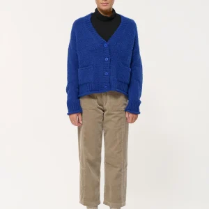 Gilet bleu roi droit en maille mousseuse