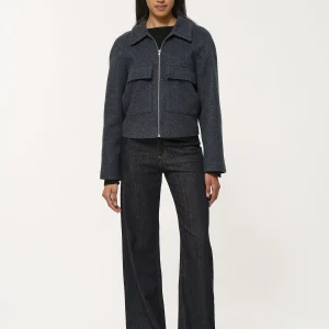 Blouson droit gris anthracite en lainage