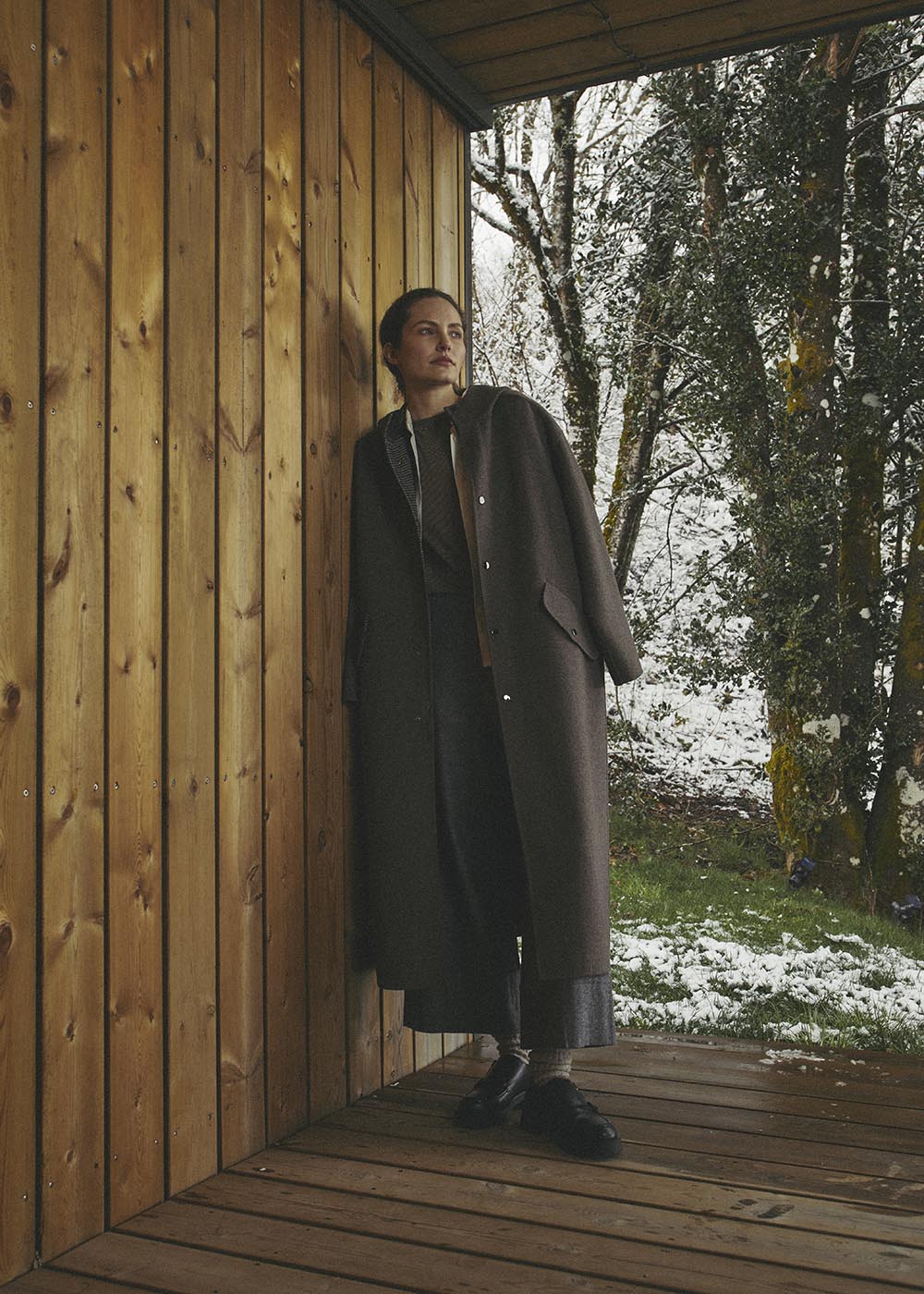 Manteau parka longue taupe double face en laine – Image 3