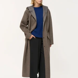 Manteau parka longue taupe double face en laine