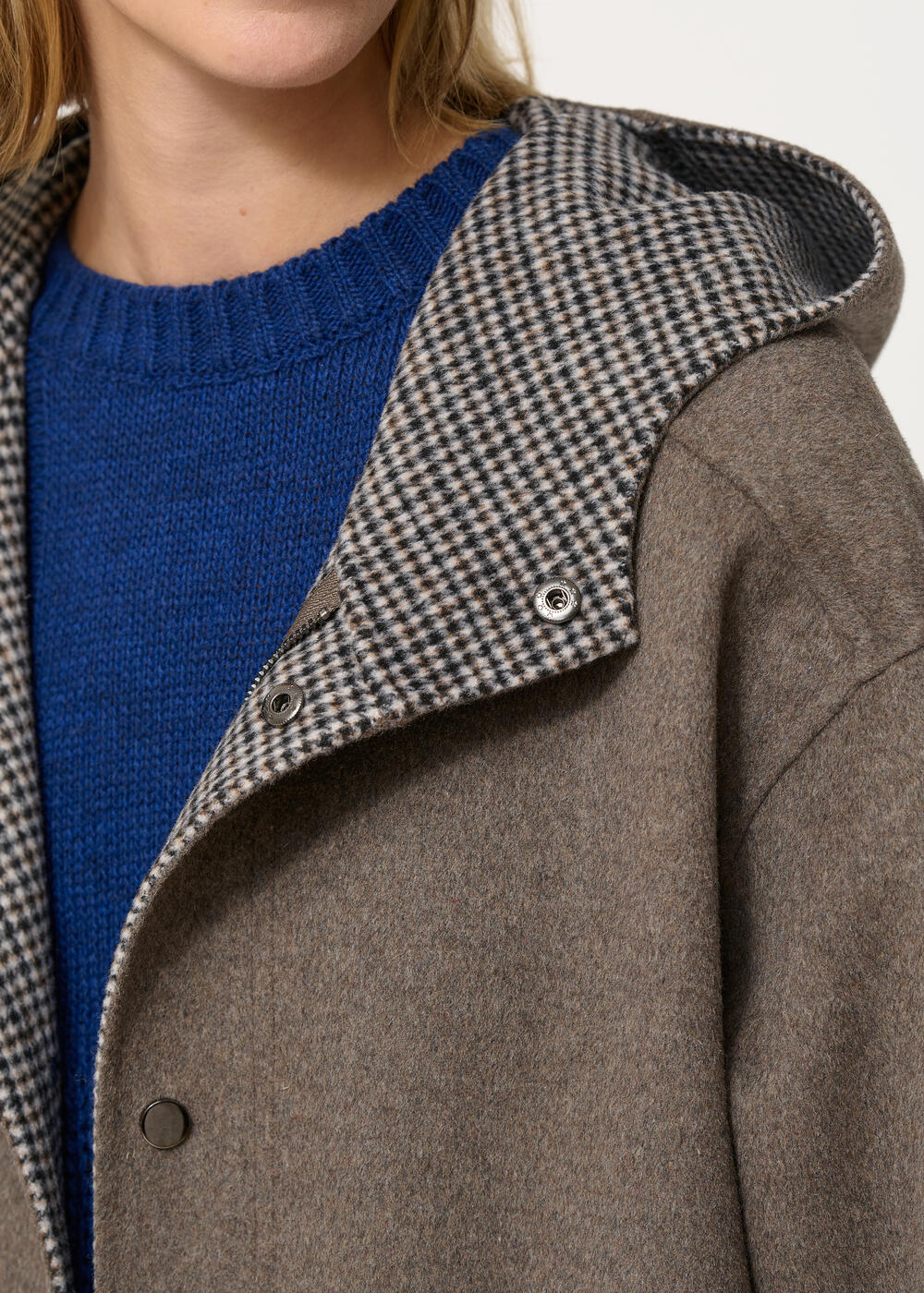 Manteau parka longue taupe double face en laine – Image 5