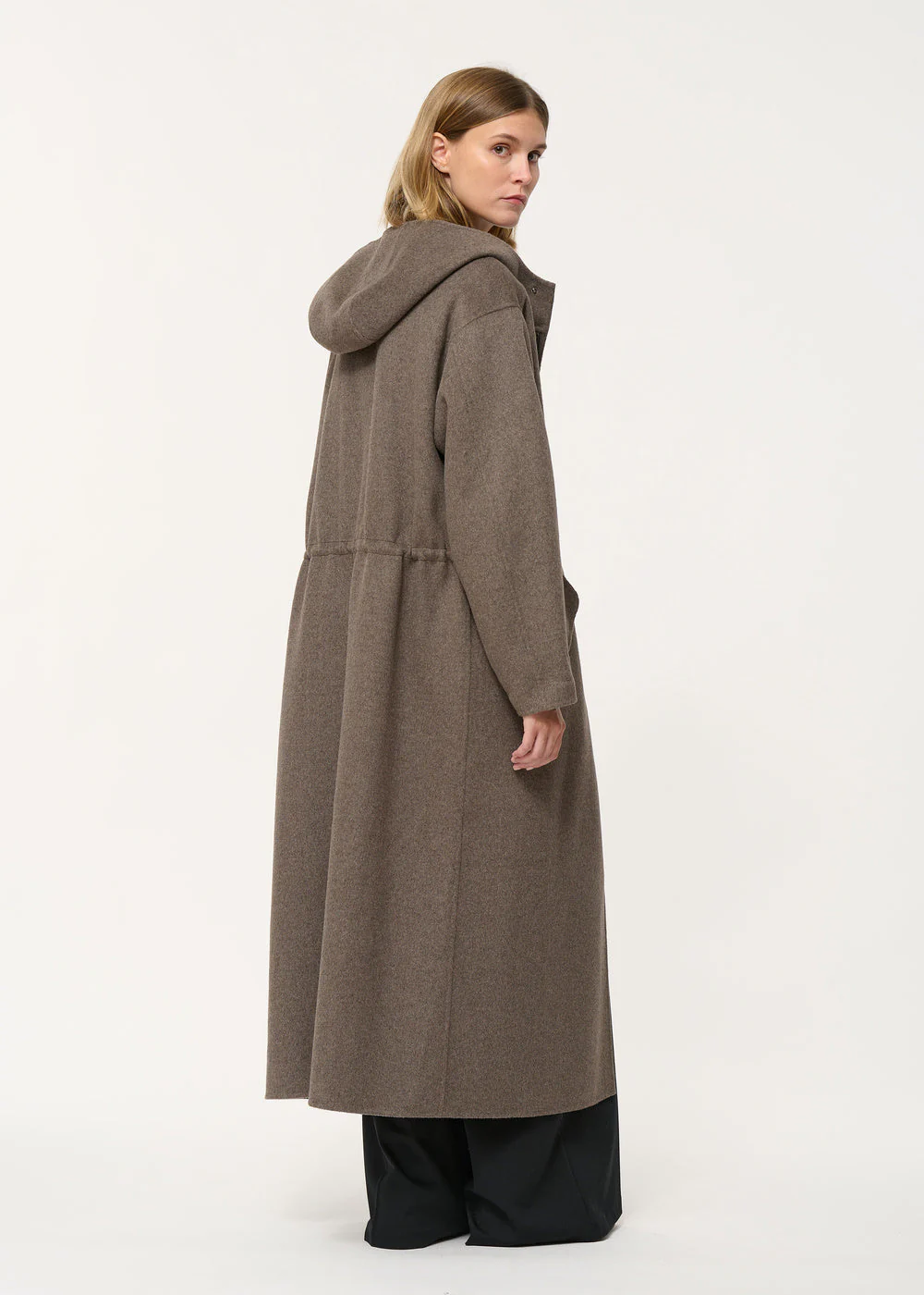 Manteau parka longue taupe double face en laine – Image 2