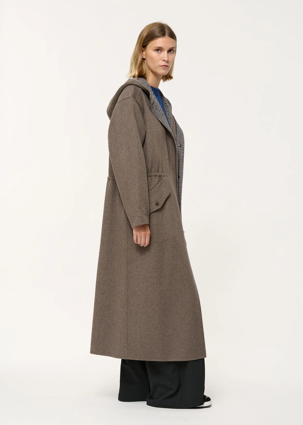 Manteau parka longue taupe double face en laine – Image 6
