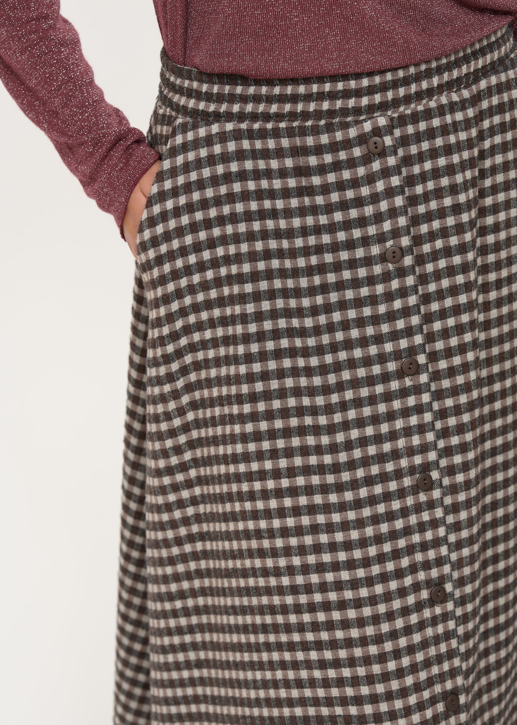 Jupe longue marron évasée à carreaux vichy – Image 5