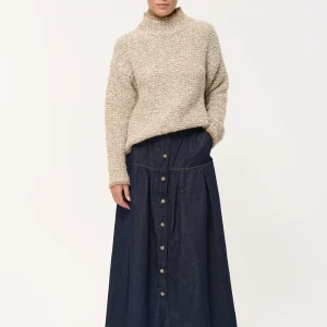 Jupe longue en denim souple taille haute