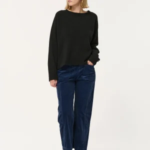 Pantalon droit bleu marine en velours côtelé